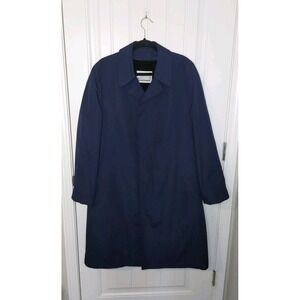 Vtg Men Sears Raintamer Trench Coat Blue Large Black Fur Lining Long Reg 40